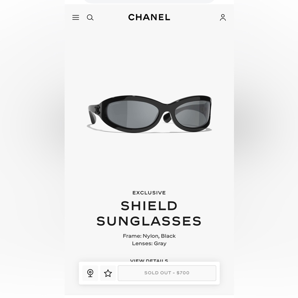 EXCLUSIVE SOLD OUT CHANEL Black and Gray Shield Sunglasses Cruise 2025/26